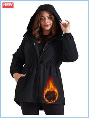 Plus Size Waterproof Fleece Lined Hooded Rain Jacket Anorak Windbreaker